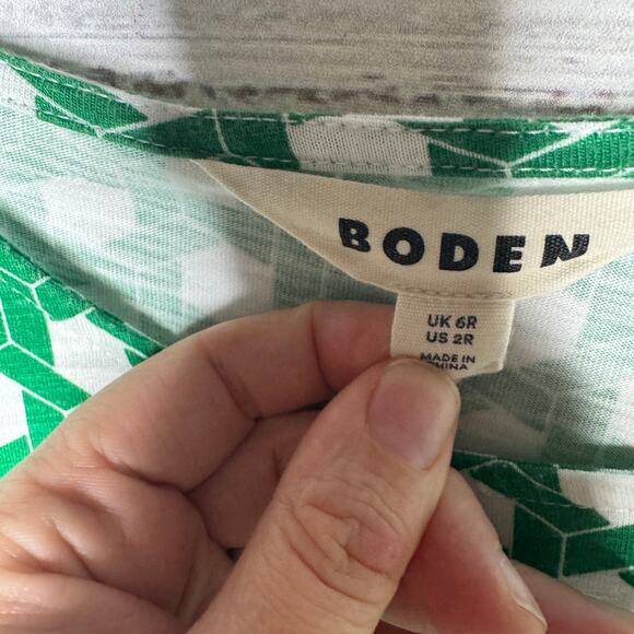 BODEN Emma Tiered Jersey Midi Dress Tencel Summer Kelly Green White US 2 - Picture 3 of 5